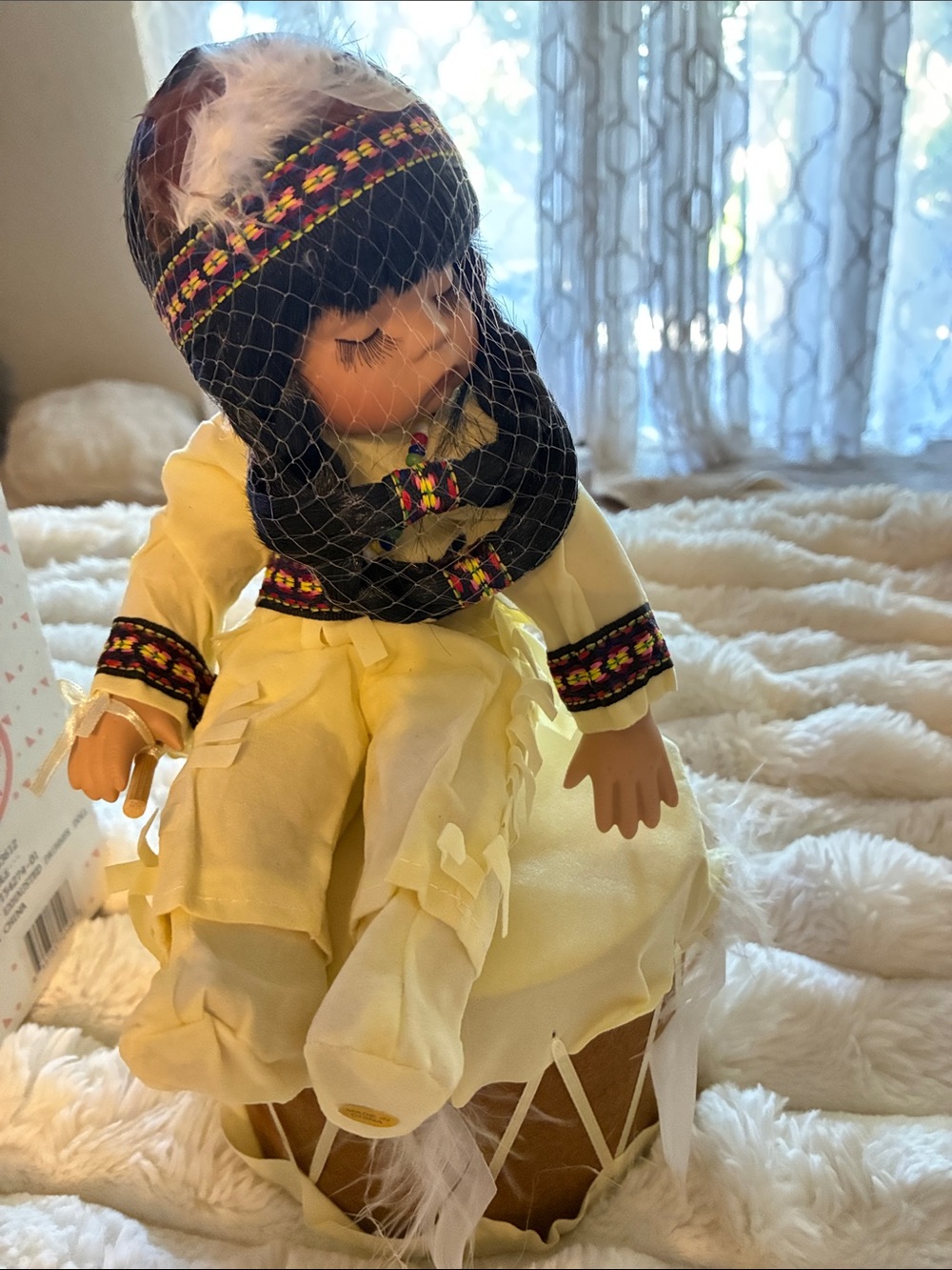 American Native Porcelain Doll W/Drum by Emerald doll collection
